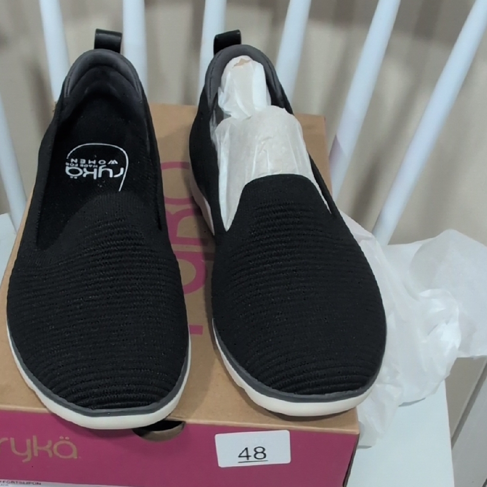 Ryka Black Knit Slip-On Shoes 6W